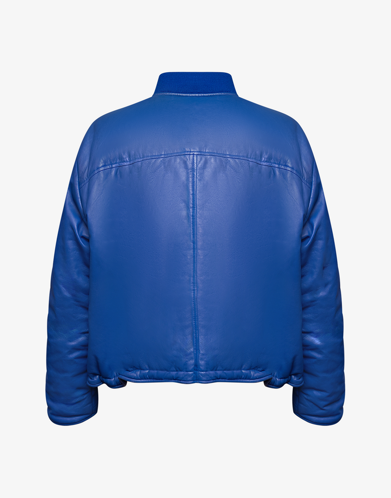 REVERIE LEATHER PUFFER BOMBER JACKET - BLUE