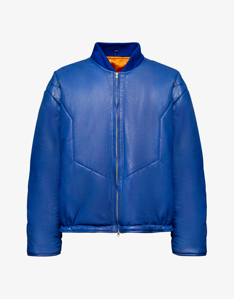REVERIE LEATHER PUFFER BOMBER JACKET - BLUE