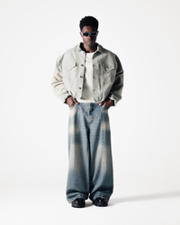 PUFFER DENIM JACKET - GREY BLUE