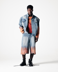 DENIM LONG SHORTS - BLUE / ORANGE