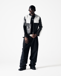 LEATHER BIKER JACKET - BLACK / WHITE