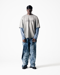 DOUBLE SLEEVE T-SHIRT - GREY / BLUE