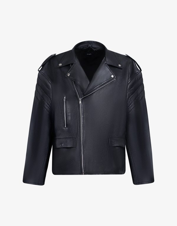 LEATHER BIKER JACKET - BLACK