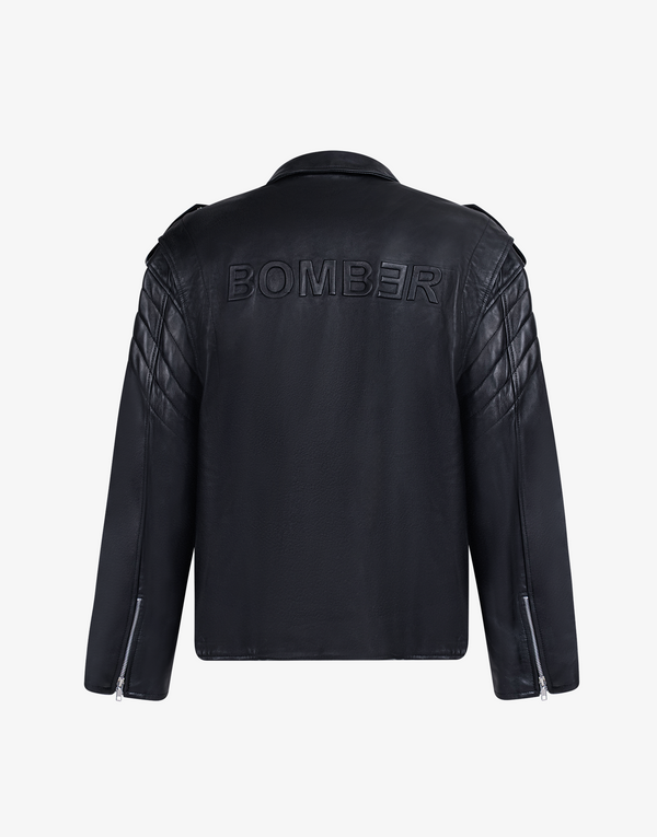LEATHER BIKER JACKET - BLACK