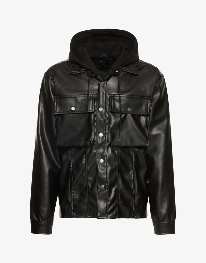 BOMBER LEATHER OVERSHIRT - BLACK