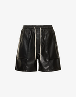 BOMBER LEATHER SHORTS - BLACK