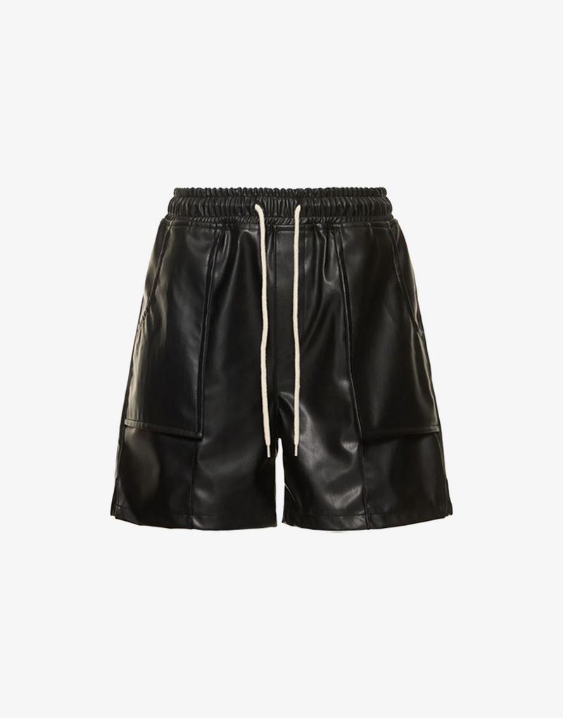 BOMBER LEATHER SHORTS - BLACK