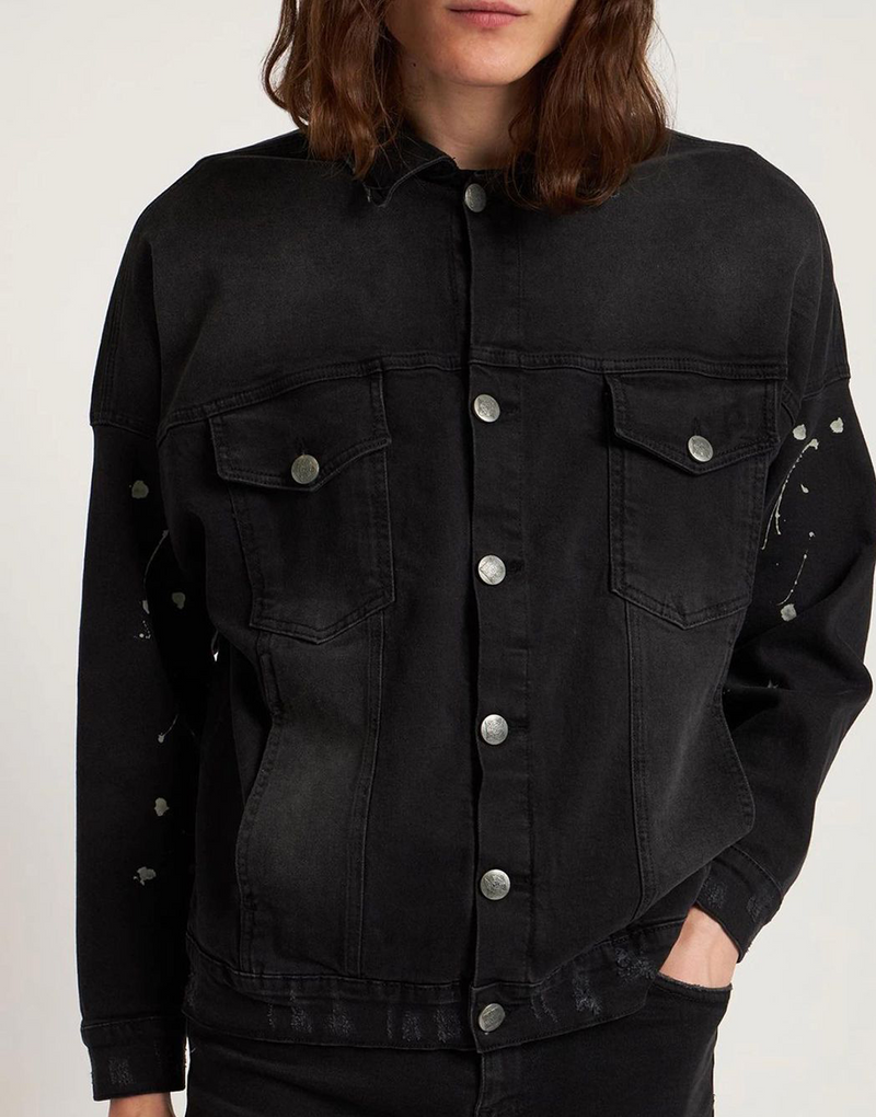 BOMBER PAINT DENIM JACKET - VINTAGE BLACK