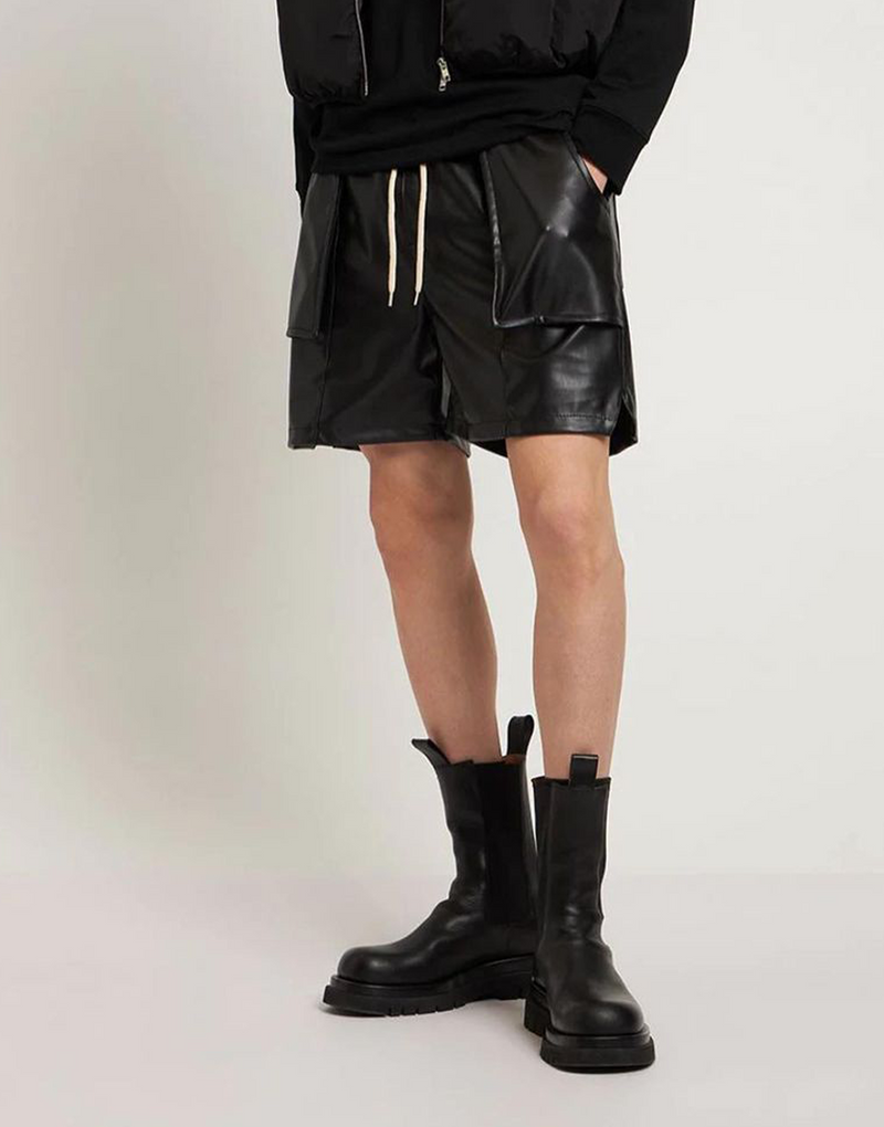BOMBER LEATHER SHORTS - BLACK