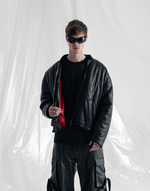 REVERIE LEATHER PUFFER BOMBER JACKET - BLACK
