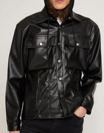 BOMBER LEATHER OVERSHIRT - BLACK