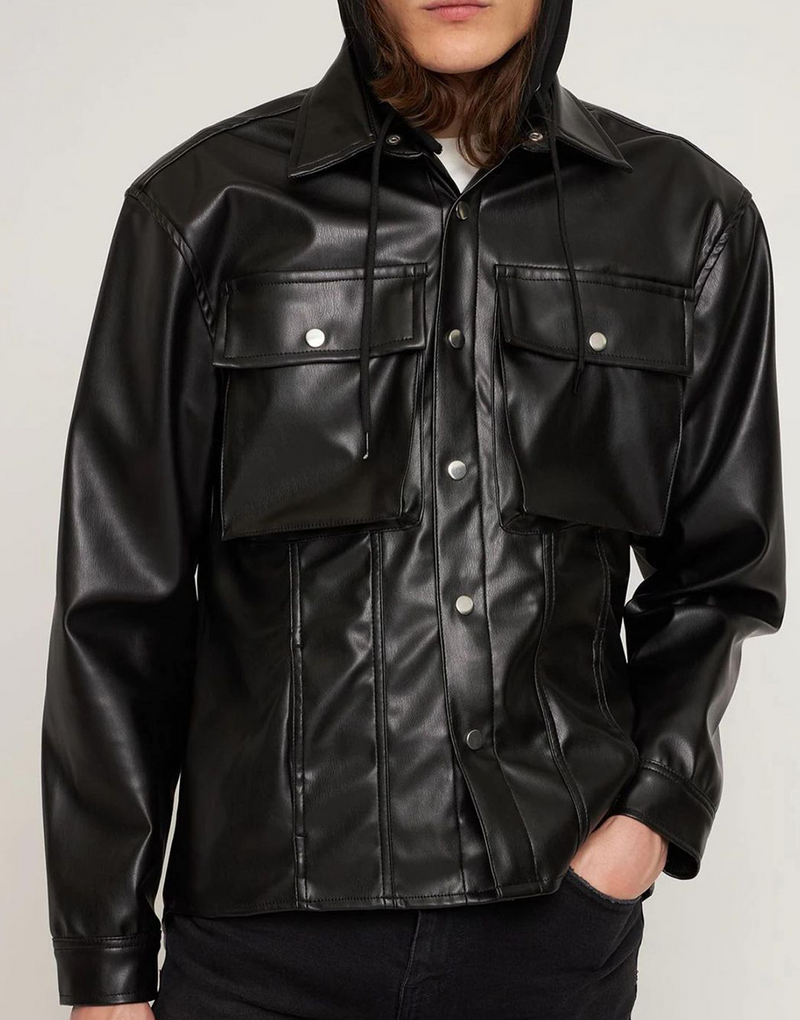 BOMBER LEATHER OVERSHIRT - BLACK