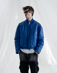 REVERIE LEATHER PUFFER BOMBER JACKET - BLUE