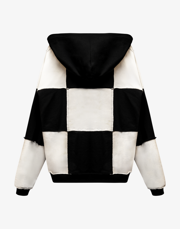 BOMBER CHESS HOODIE - BLACK / WHITE