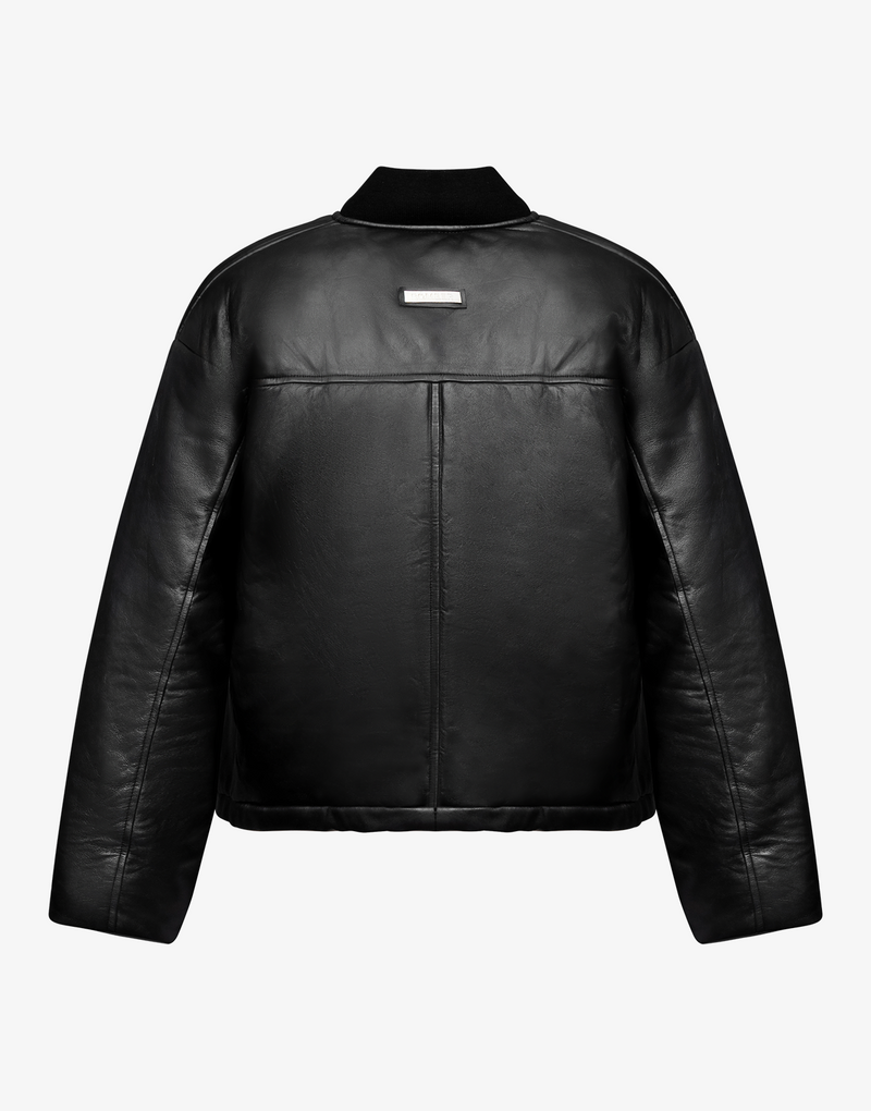 REVERIE LEATHER PUFFER BOMBER JACKET - BLACK