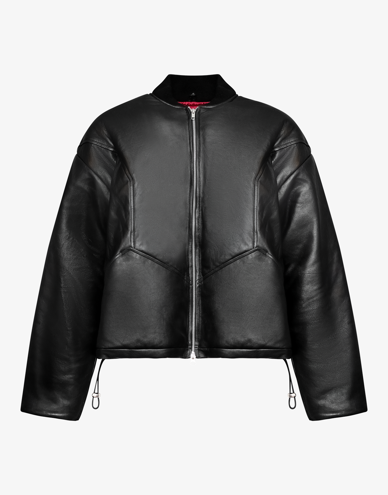REVERIE LEATHER PUFFER BOMBER JACKET - BLACK