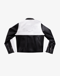 LEATHER BIKER JACKET - BLACK / WHITE