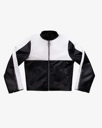 LEATHER BIKER JACKET - BLACK / WHITE