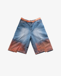 DENIM LONG SHORTS - BLUE / ORANGE