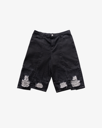 DENIM LONG SHORTS - BLACK