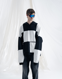 BOMBER CHESS HOODIE - BLACK / WHITE