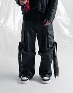 BOMBER REVERIE LEATHER CARGO PANTS - BLACK