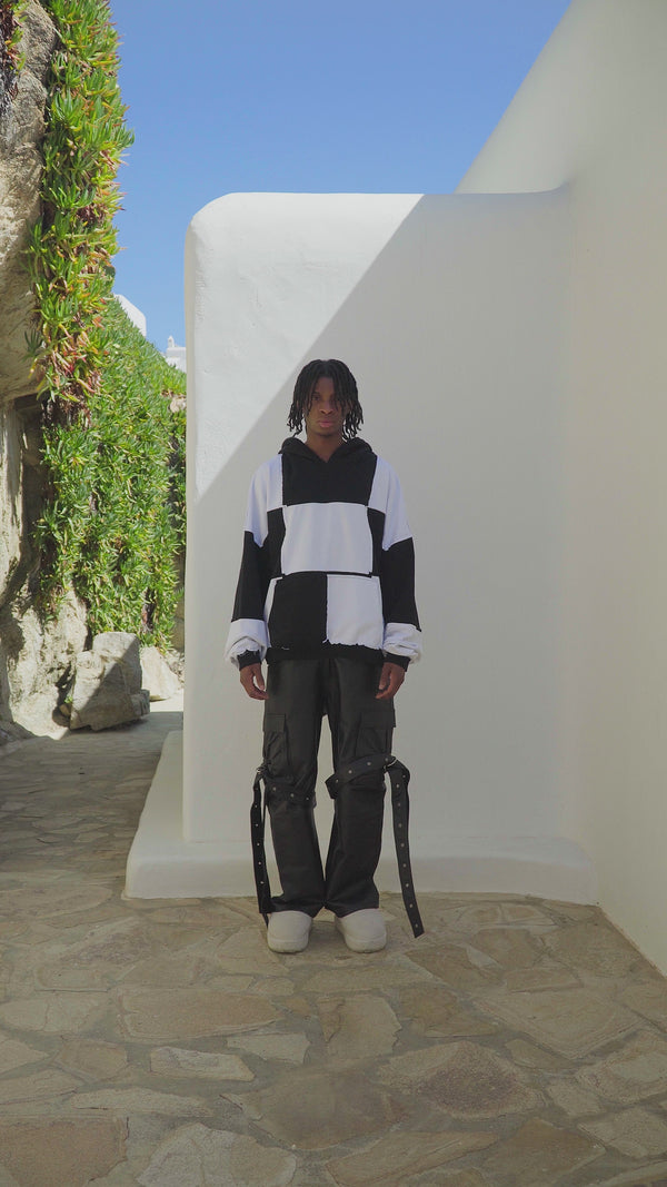 BOMBER CHESS HOODIE - BLACK / WHITE