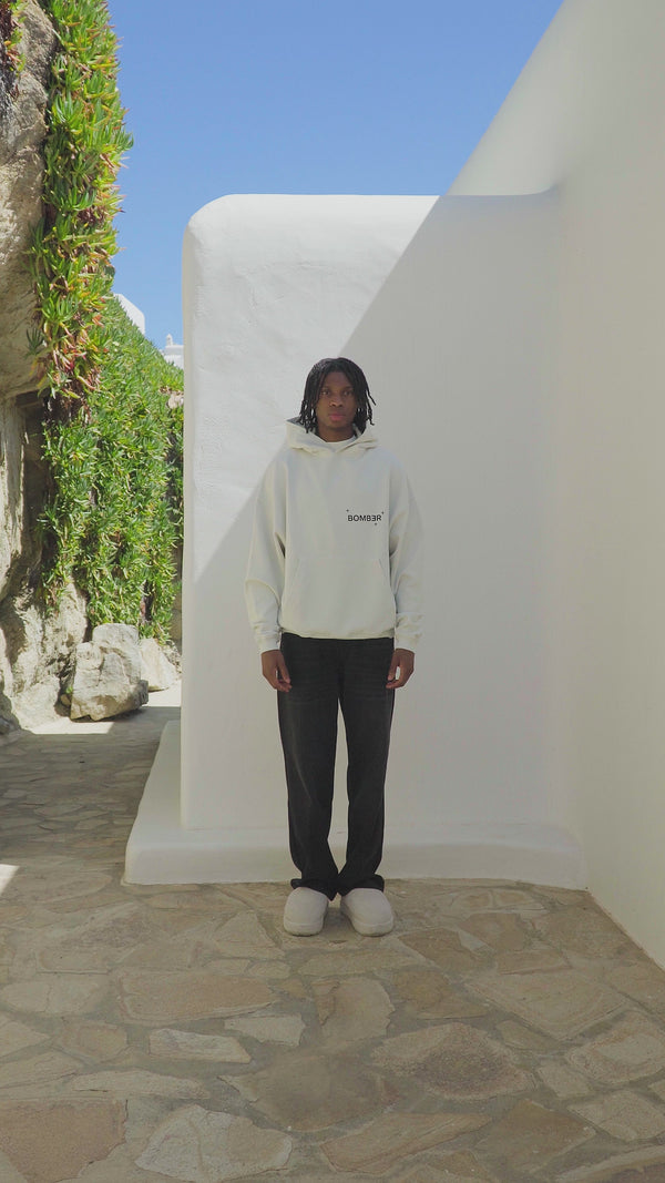 BOMBER LOGO HOODIE - CREAM