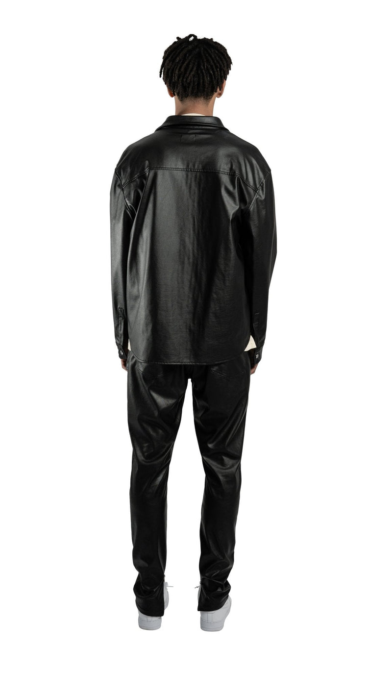 LEATHER OVERSHIRT - BLACK - BOMBER CLOTHING